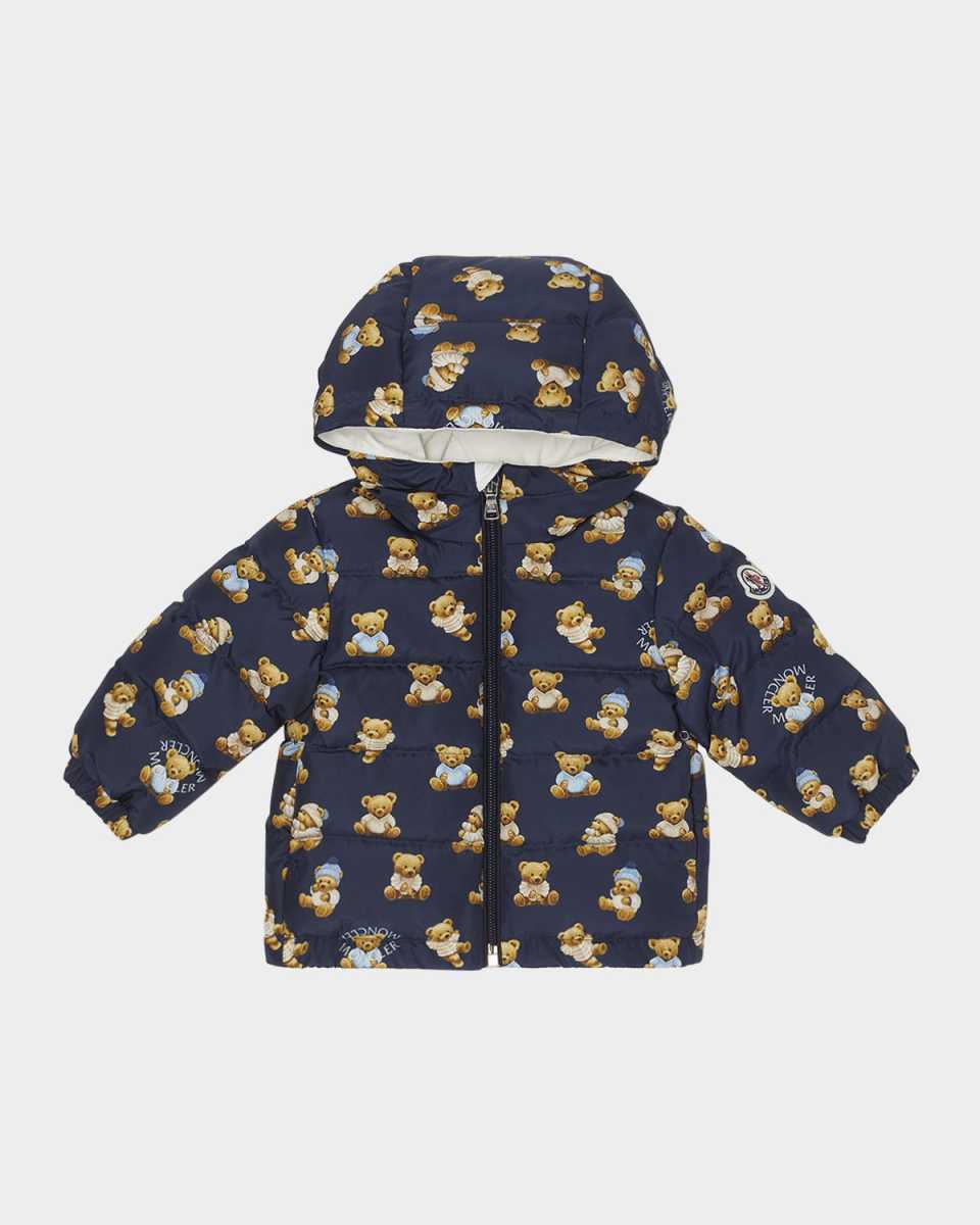 Boy's Semenat Teddy Bear Logo Hooded Down Jacket, Size 6M-3
